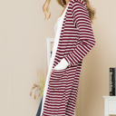 Large BURGUNDY Lightweight Stripe Midi Open Cardigan 