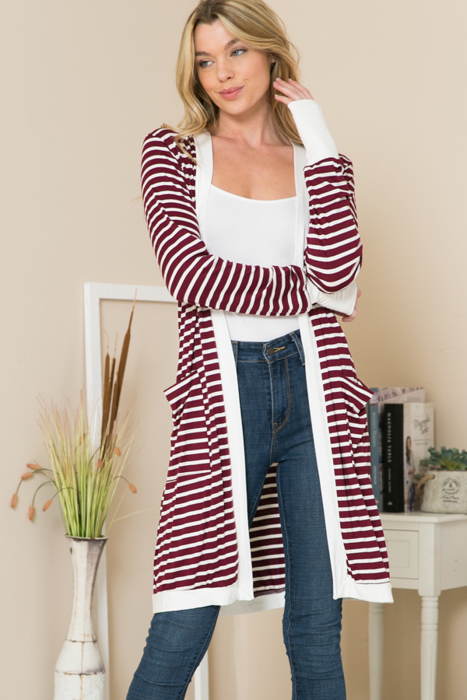 Lightweight Stripe Midi Open Cardigan 