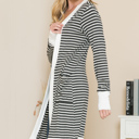 Small CHARCOAL Lightweight Stripe Midi Open Cardigan 