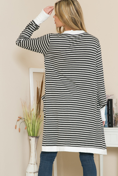 Lightweight Stripe Midi Open Cardigan 