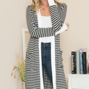 XL CHARCOAL Lightweight Stripe Midi Open Cardigan 