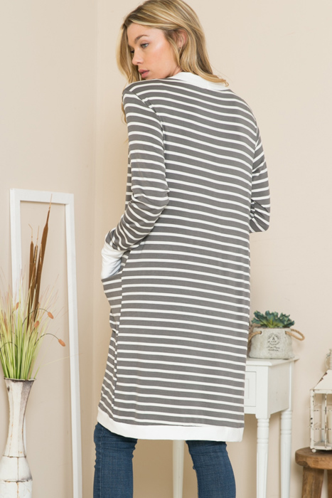 Lightweight Stripe Midi Open Cardigan 