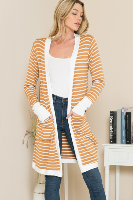 Lightweight Stripe Midi Open Cardigan 