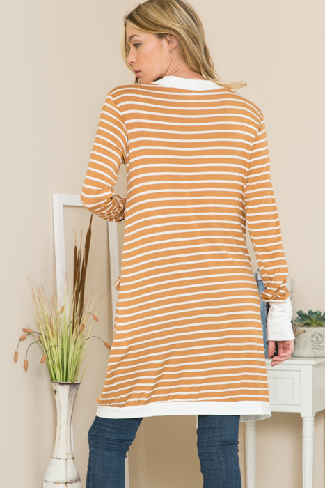 Lightweight Stripe Midi Open Cardigan 