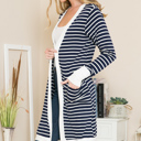 Small NAVY Lightweight Stripe Midi Open Cardigan 