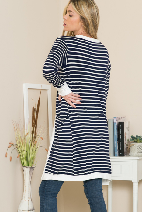 Lightweight Stripe Midi Open Cardigan 