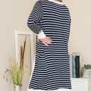 Small NAVY Lightweight Stripe Midi Open Cardigan 