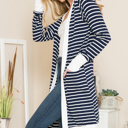 Medium NAVY Lightweight Stripe Midi Open Cardigan 
