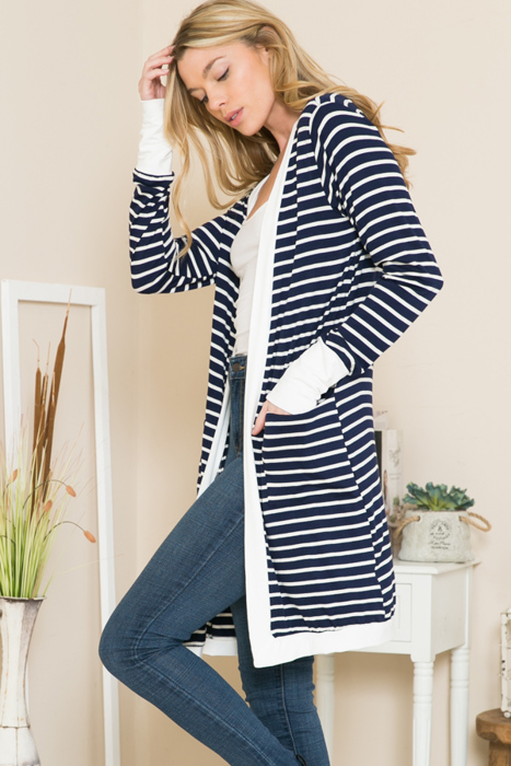 Lightweight Stripe Midi Open Cardigan 