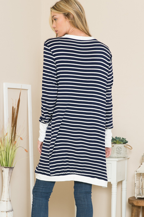 Lightweight Stripe Midi Open Cardigan 