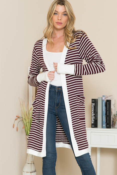 Lightweight Stripe Midi Open Cardigan 