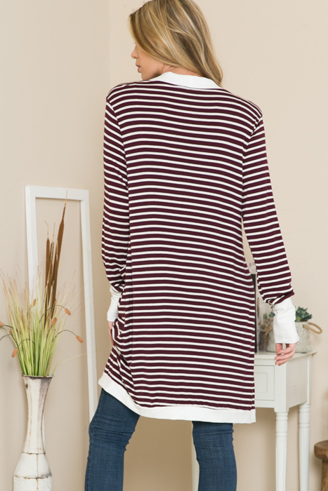 Lightweight Stripe Midi Open Cardigan 