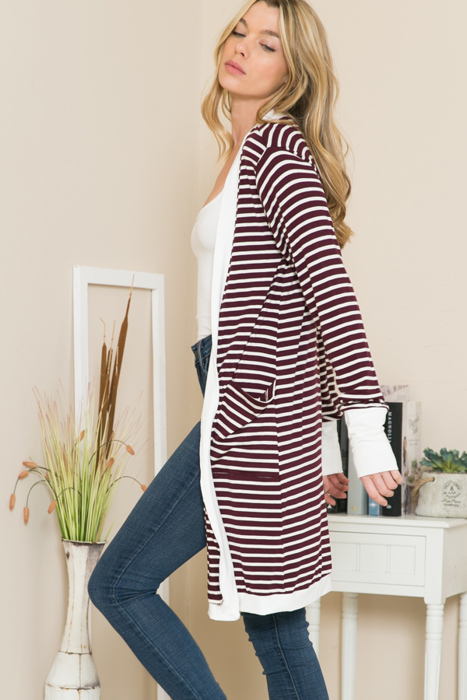 Lightweight Stripe Midi Open Cardigan 