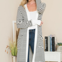 Medium WHITE Lightweight Stripe Midi Open Cardigan 