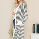 Medium WHITE Lightweight Stripe Midi Open Cardigan 