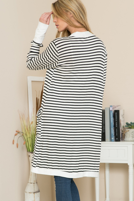 Lightweight Stripe Midi Open Cardigan 