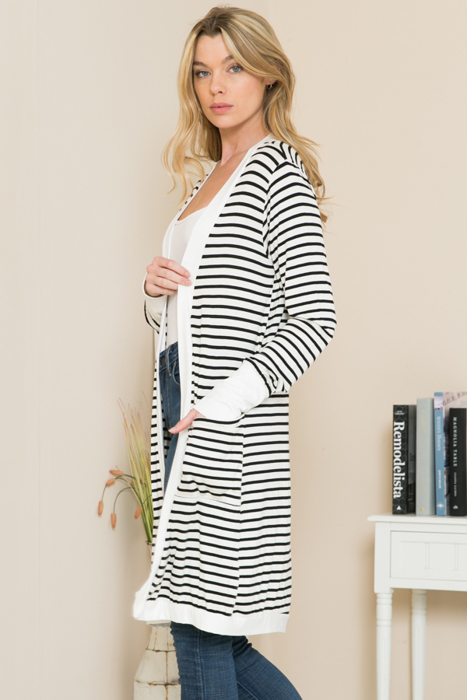 Lightweight Stripe Midi Open Cardigan 