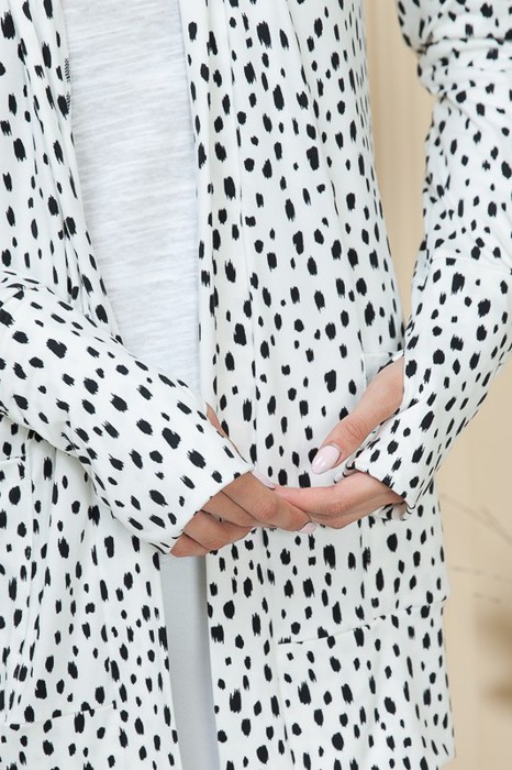 DOT PRINT OPEN CARDIGAN WITH THUMB HOLE
