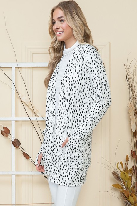 DOT PRINT OPEN CARDIGAN WITH THUMB HOLE