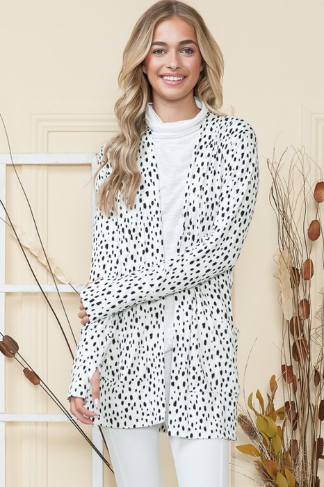 DOT PRINT OPEN CARDIGAN WITH THUMB HOLE