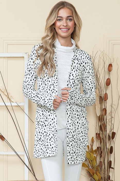 DOT PRINT OPEN CARDIGAN WITH THUMB HOLE