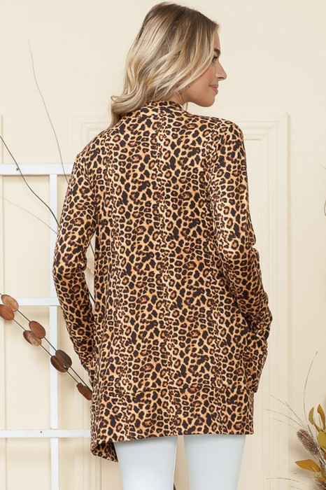 LEOPARD PRINT OPEN CARDIGAN WITH THUMB HOLE