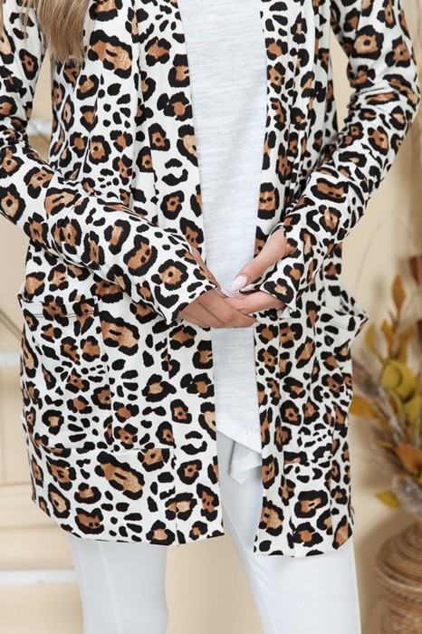 ANIMAL PRINT OPEN MIDI CARDIGAN WITH THUMB HOLE