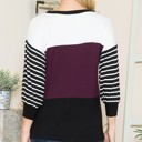 XL PLUM COLOR BLOCK TUNIC TOP WITH STRIPE 3/4 SLEEVES