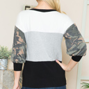 Large CAMO COLOR BLOCK TUNIC TOP WITH CAMO 3/4 SLEEVES