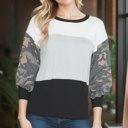 XL CAMO COLOR BLOCK TUNIC TOP WITH CAMO 3/4 SLEEVES