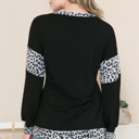 Small BLACK SOLID TUNIC TOP WITH ANIMAL PRINT CONTRAST