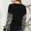 Large BLACK SOLID TUNIC TOP WITH CAMO SLEEVE CONTRAST