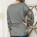 Medium SAGE SOLID TUNIC TOP WITH CAMO SLEEVE CONTRAST