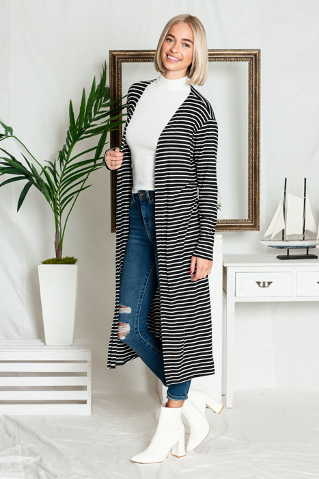 STRIPE OPEN MAXI CARDIGAN