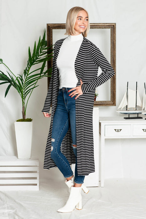 STRIPE OPEN MAXI CARDIGAN