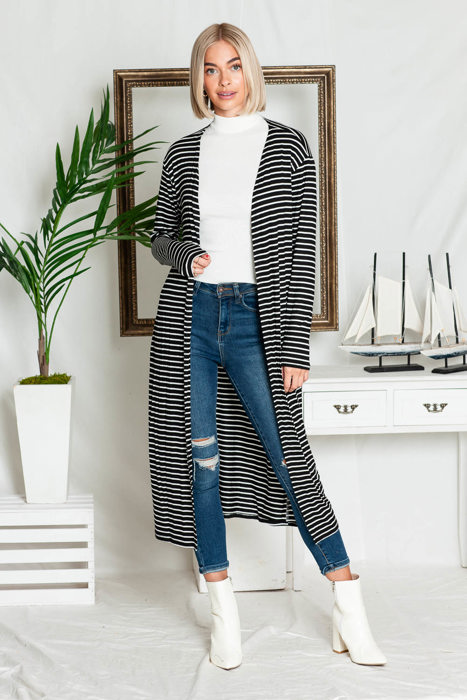 STRIPE OPEN MAXI CARDIGAN