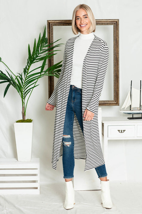 STRIPE OPEN MAXI CARDIGAN