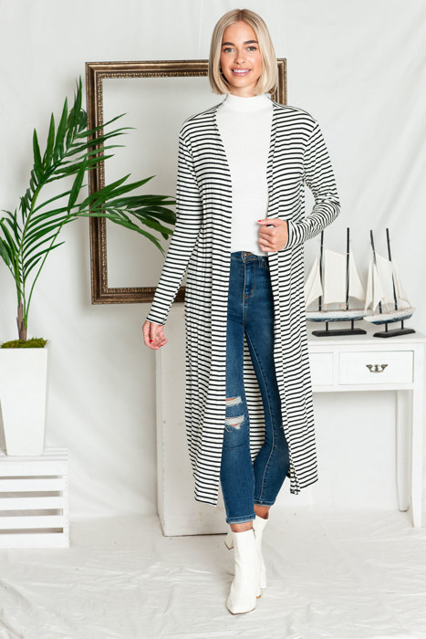 STRIPE OPEN MAXI CARDIGAN