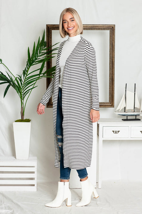 STRIPE OPEN MAXI CARDIGAN