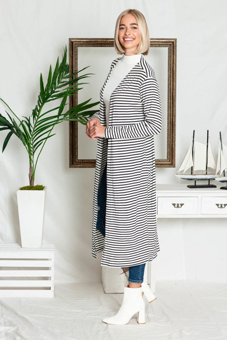 STRIPE OPEN MAXI CARDIGAN