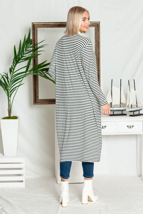 STRIPE OPEN MAXI CARDIGAN
