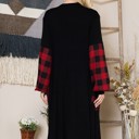 Medium BLACK OPEN MIDI CARDIGAN WITH PLAID CONTRAST