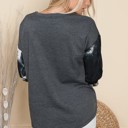 Small CHARCOAL SOLID TUNIC TOP TIE-DYE AND CAMO CONTRAST SLEEVES