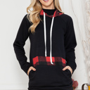 Medium RED PLAID SOLID TUNIC TOP WITH TIE-DYE AND CAMO CONTRAST SLEEVES 95%RAYON 5%SPANDEX MADE IN USA