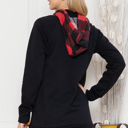 Medium RED PLAID SOLID TUNIC TOP WITH TIE-DYE AND CAMO CONTRAST SLEEVES 95%RAYON 5%SPANDEX MADE IN USA