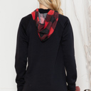 XL RED PLAID SOLID TUNIC TOP WITH TIE-DYE AND CAMO CONTRAST SLEEVES 95%RAYON 5%SPANDEX MADE IN USA