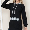 Large WHITE PLAID SOLID TUNIC TOP WITH TIE-DYE AND CAMO CONTRAST SLEEVES 95%RAYON 5%SPANDEX MADE IN USA