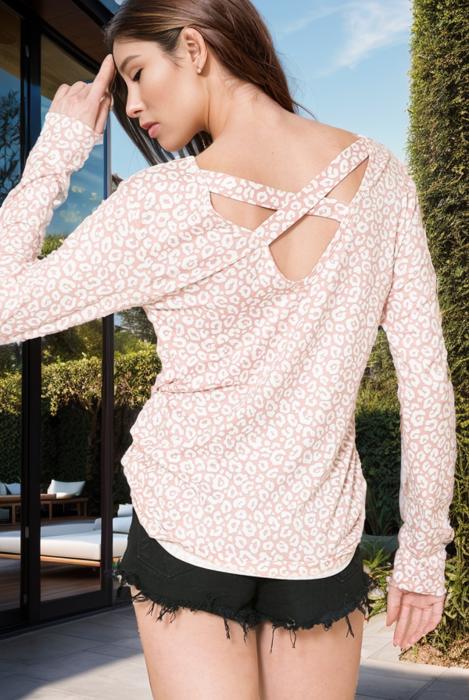 ANIMAL PRINT BACK CRISSCROSS TUNIC TOP