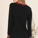 Large BLACK V-NECK TUNIC WITH LEOPARD PLAID CONTRAST DETAIL