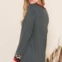 Small CHARCOAL V-NECK TUNIC WITH LEOPARD PLAID CONTRAST DETAIL